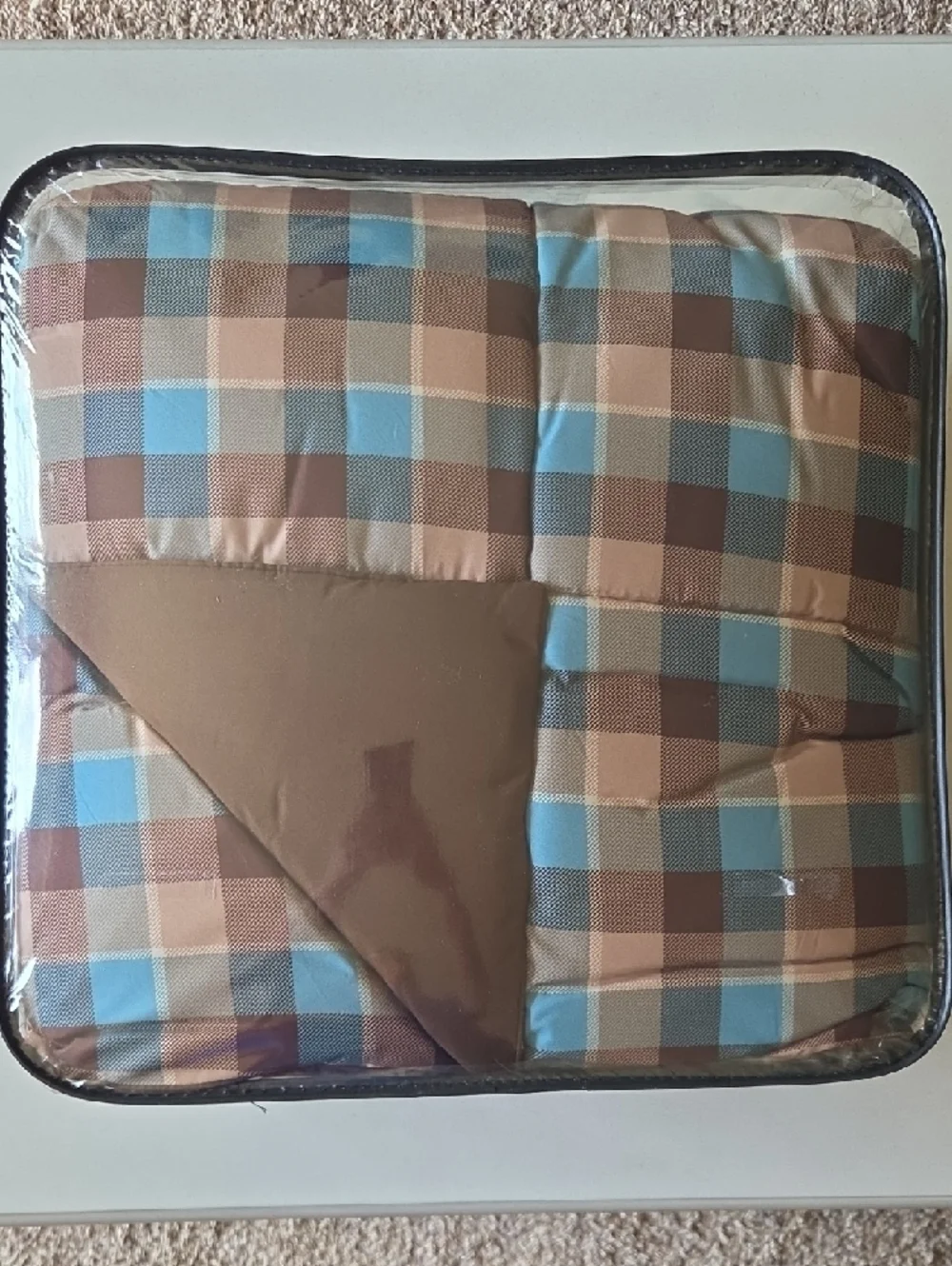 Reversible Down Alternative Comforter - Full/Queen - Plaid Brown/Blue *NWT*